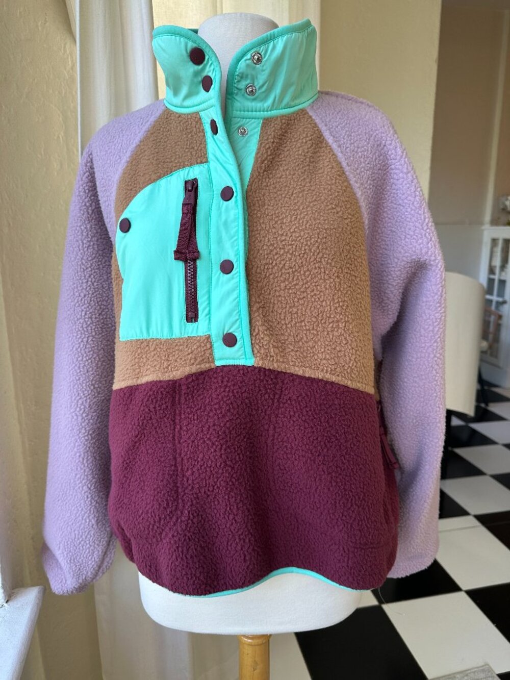 FP Movement Hit The Slopes Colorblock Fleece Pullover Women’s M Lavender Mint Bu